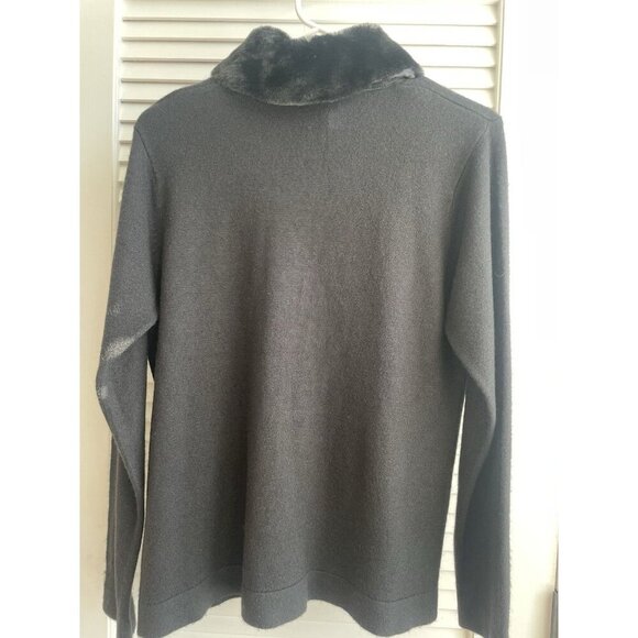 Designers Original * Full Zip Sweater Black Faux Fur Collar Women's Size Med - Picture 3 of 10